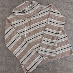 BKE Buckle Cowl Neck Soft Sweater Women’s Sz Large Gray Striped Long Sleeve